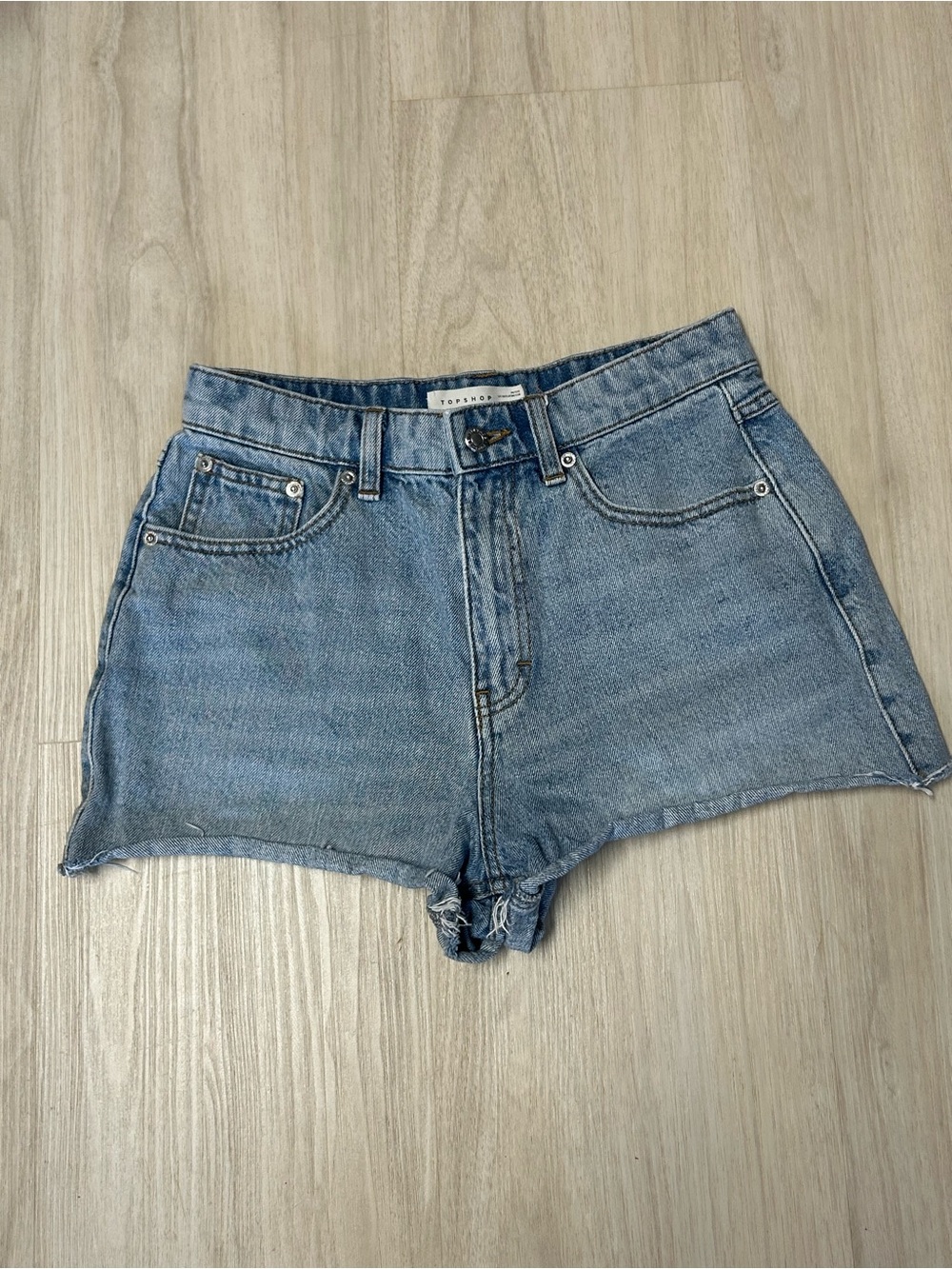 Topshop High Rise Denim Shorts Womens Size 6 Petite Cutoffs Frayed